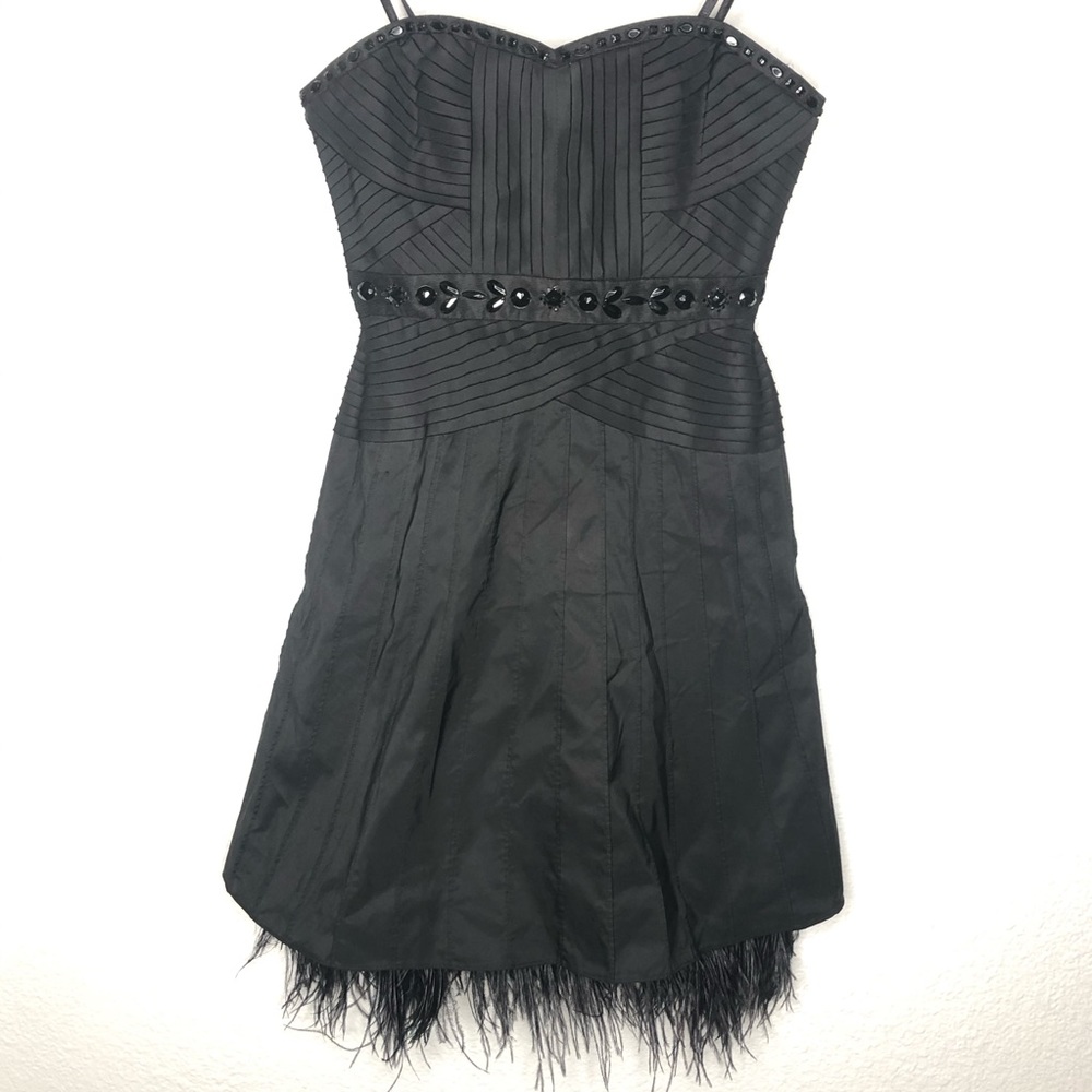 BCBG Women’s Black Strapless Feather Dress NWT